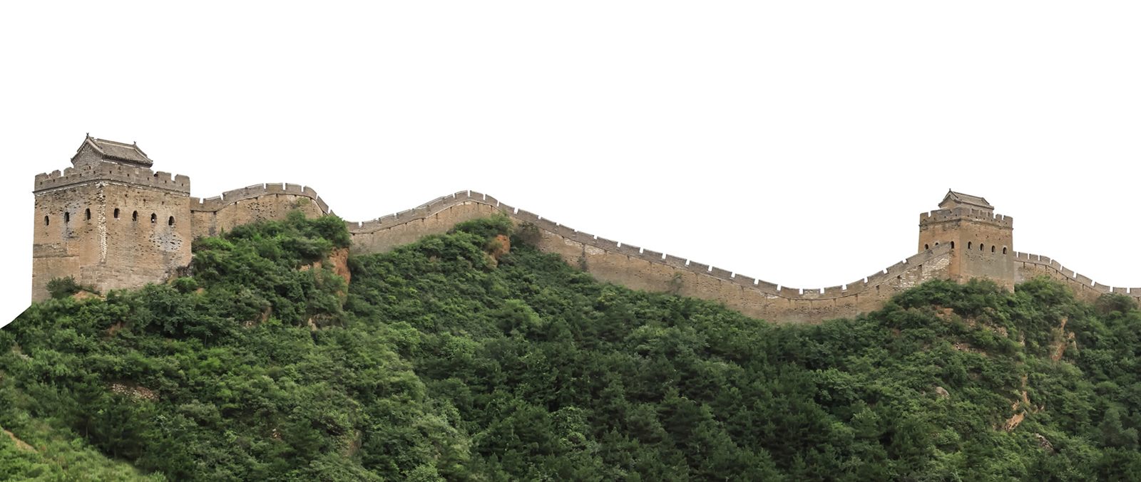 The Great Wall of China on a green ridge