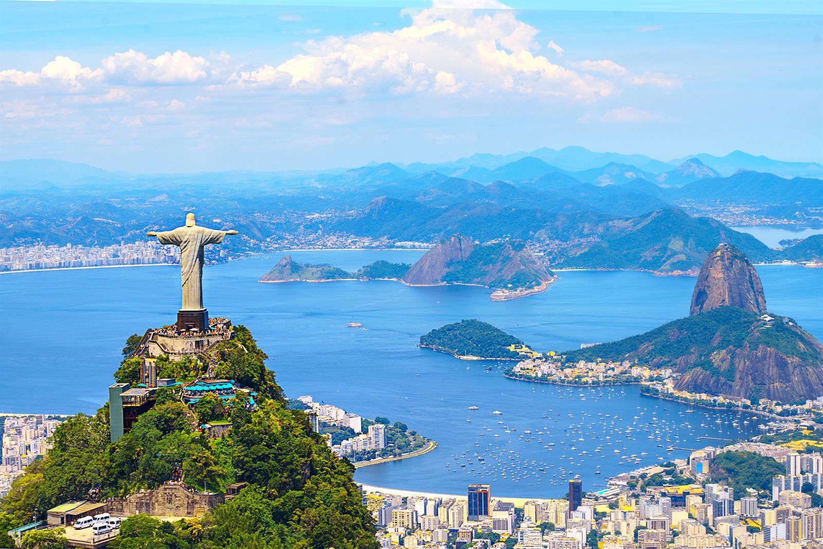 Christ the Redeemer above Guanabara Bay and Sugarloaf Mountain, Rio de Janeiro